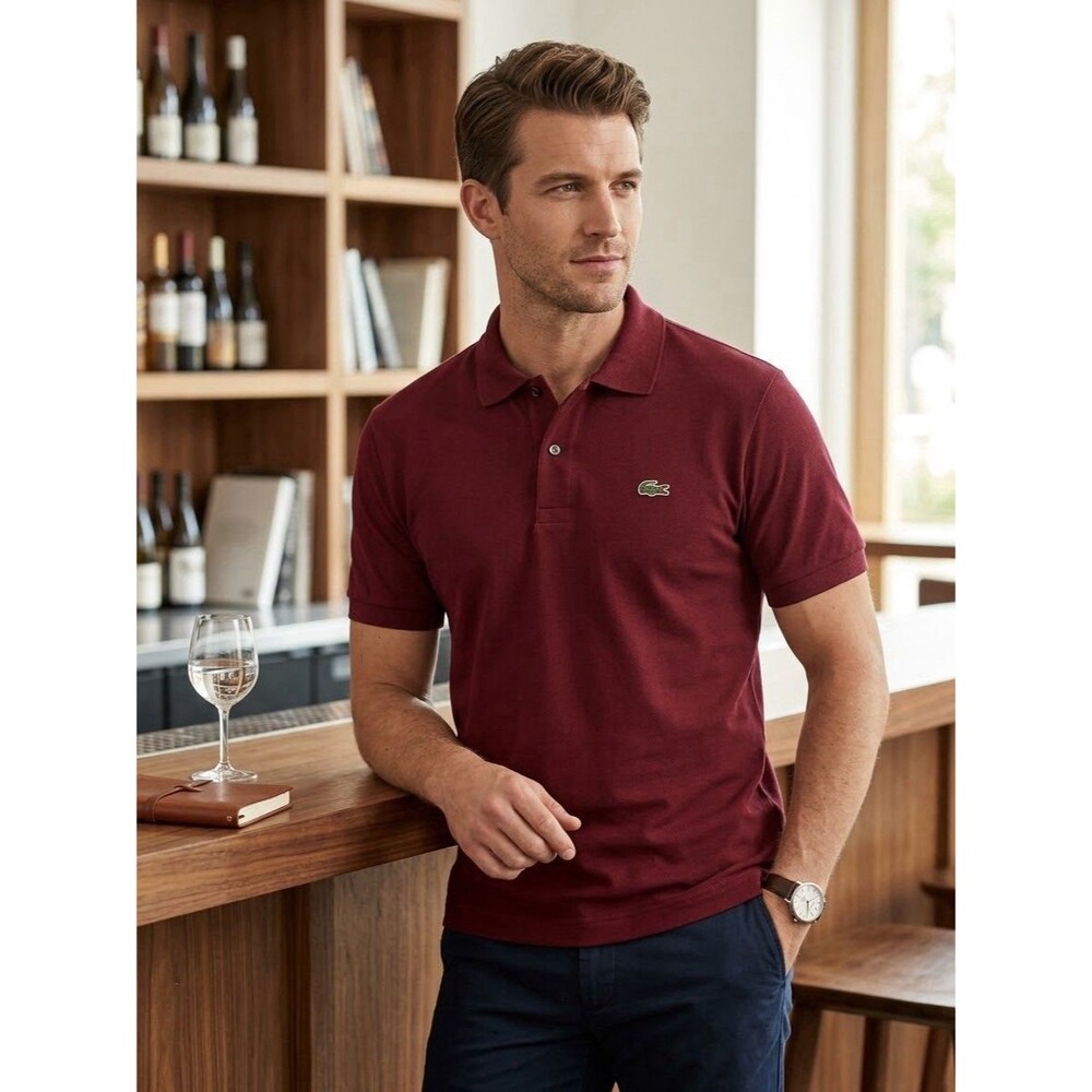 LACOSTE Mens Classic Fit Polo Shirt Short Sleeve Sz FR 8 US 3XL Maroon Alligator